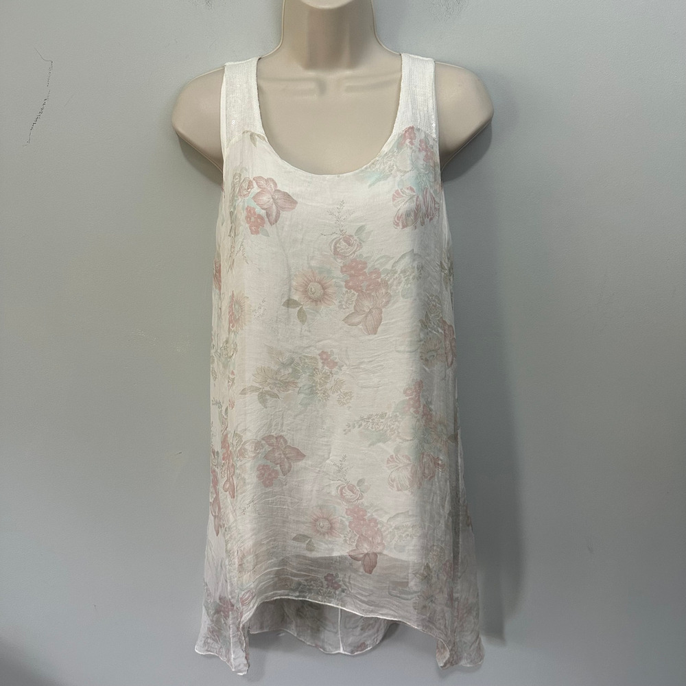 Dolce Ragazza Dress Womens Large White Floral Silk Dainty Summer Garden Fairy